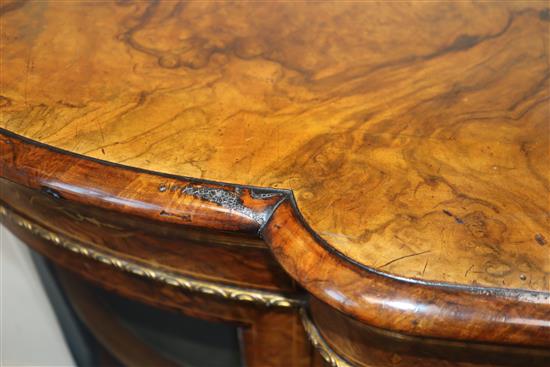 A late Victorian marquetry inlaid figured walnut credenza W.164cm